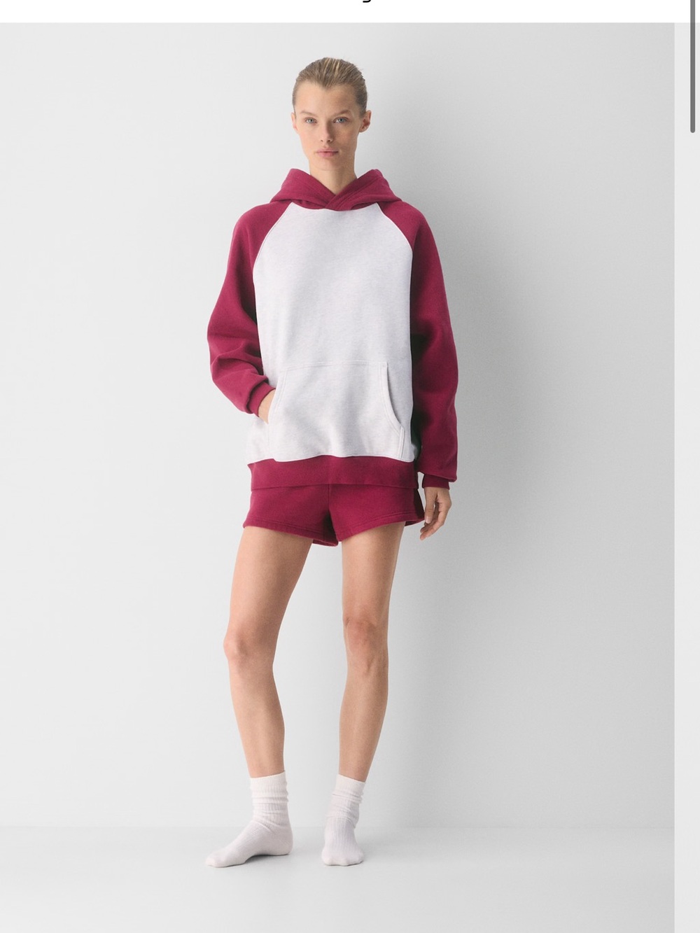 Aritzia Two-Tone White and Berry Raglan Hoodie & matching sweats
